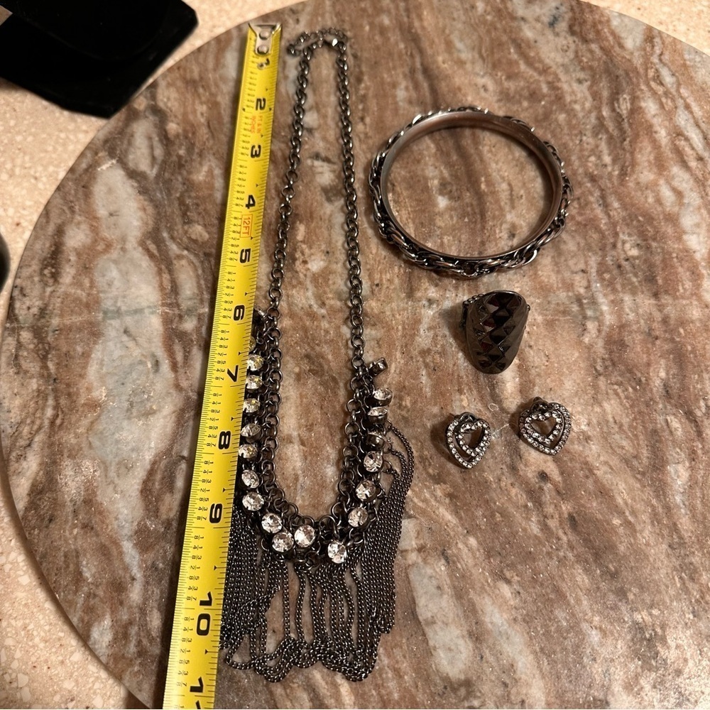 Jewelry Bundle (4) Necklace, Bangle, Stretchy Ring & Double Heart Earrings Set - Picture 11 of 14